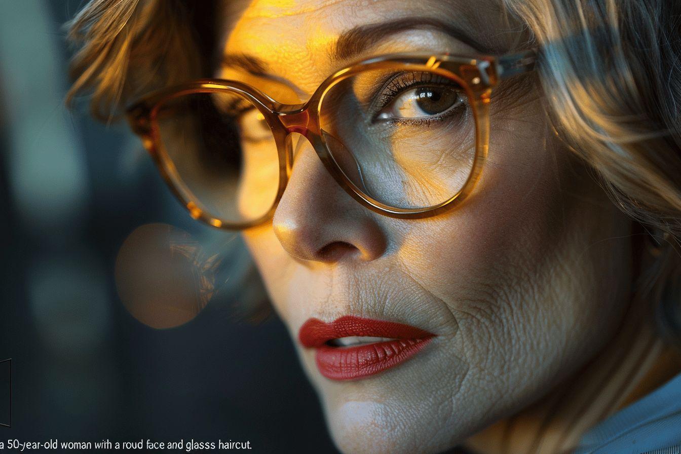 Coupe de cheveux femme 50 ans visage rond avec lunettes